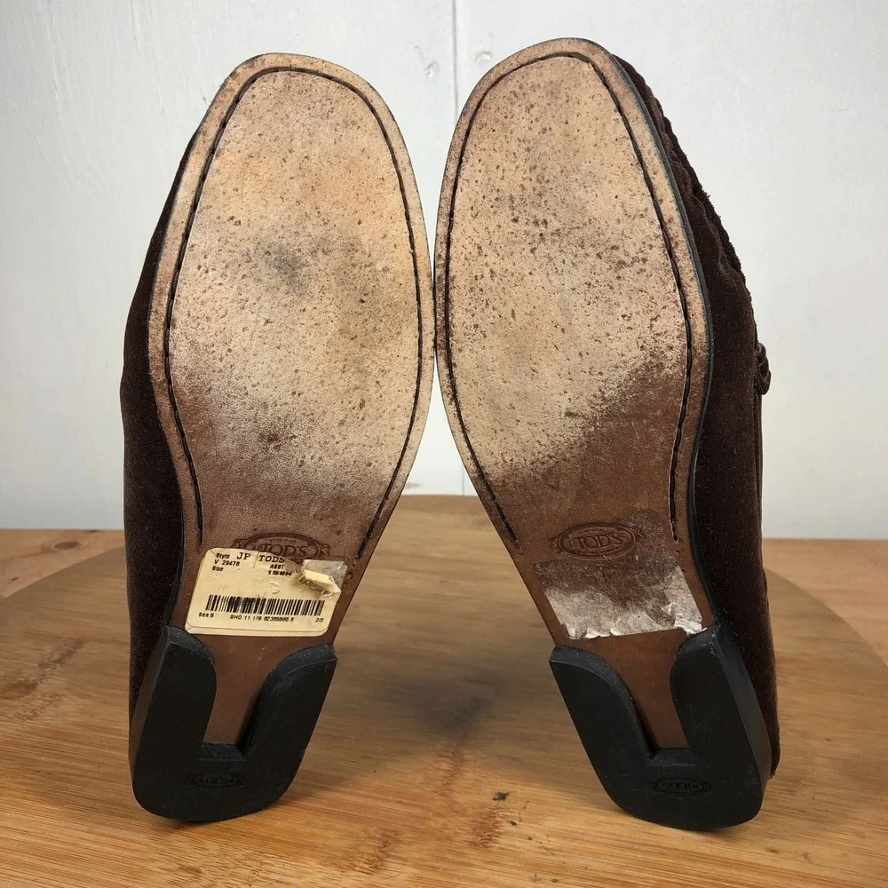 Tods womens size 37 shoes brown suede slip on comfort work loafers